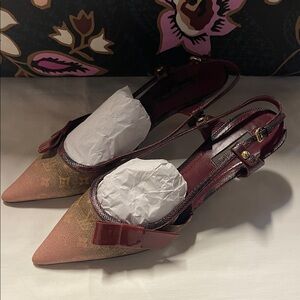 Louis Vuitton Burgundy and Tan Slingback Heels